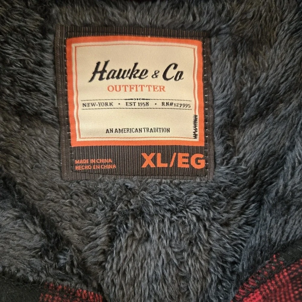 Hawke And Co. Men's Fleece Lined Shirt Jacket Black Red Plaid Hood Pockets XL - Picture 7 of 11